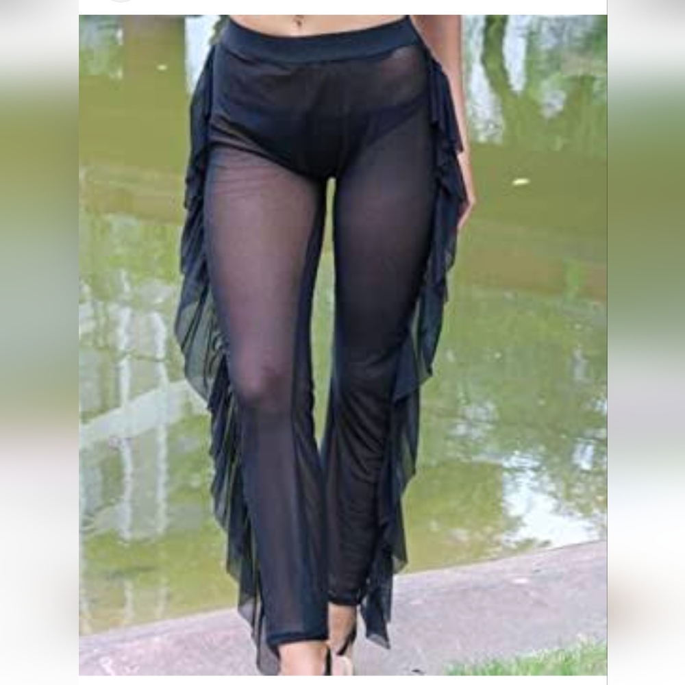 Sheer ruffle pants swim cover up XL